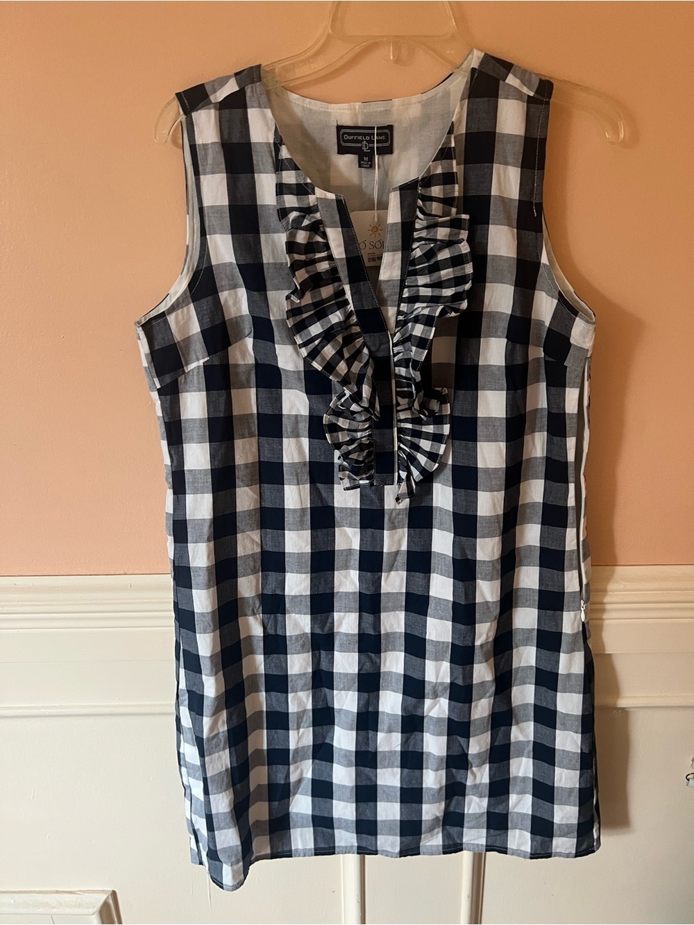 Duffield lane Sleeveless Blue Gingham shift mini dress preppy coastal nautical M